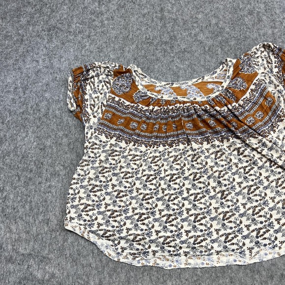 Free People Blouse Womens S Beige Floral Scoop Neck Tunic Top Boho Peasant - Picture 9 of 14